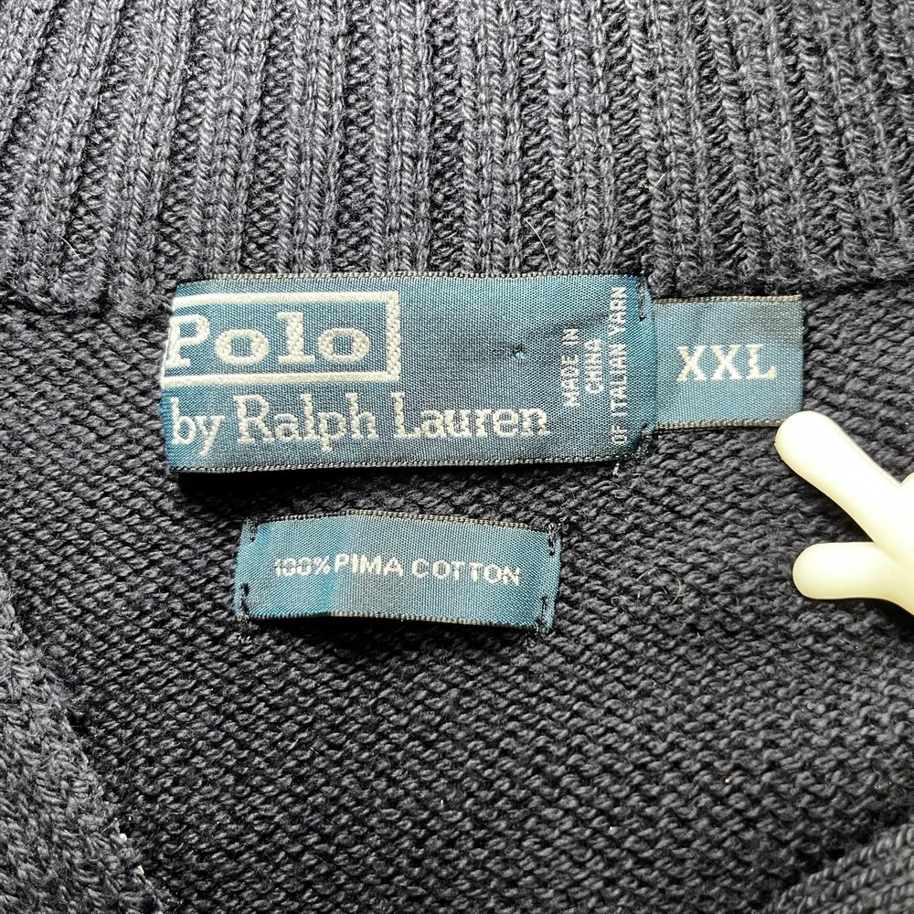 Vintage Polo Ralph Lauren 1/4 Zip Knit Sweater Men's XXL Navy 100% Pima Cotton